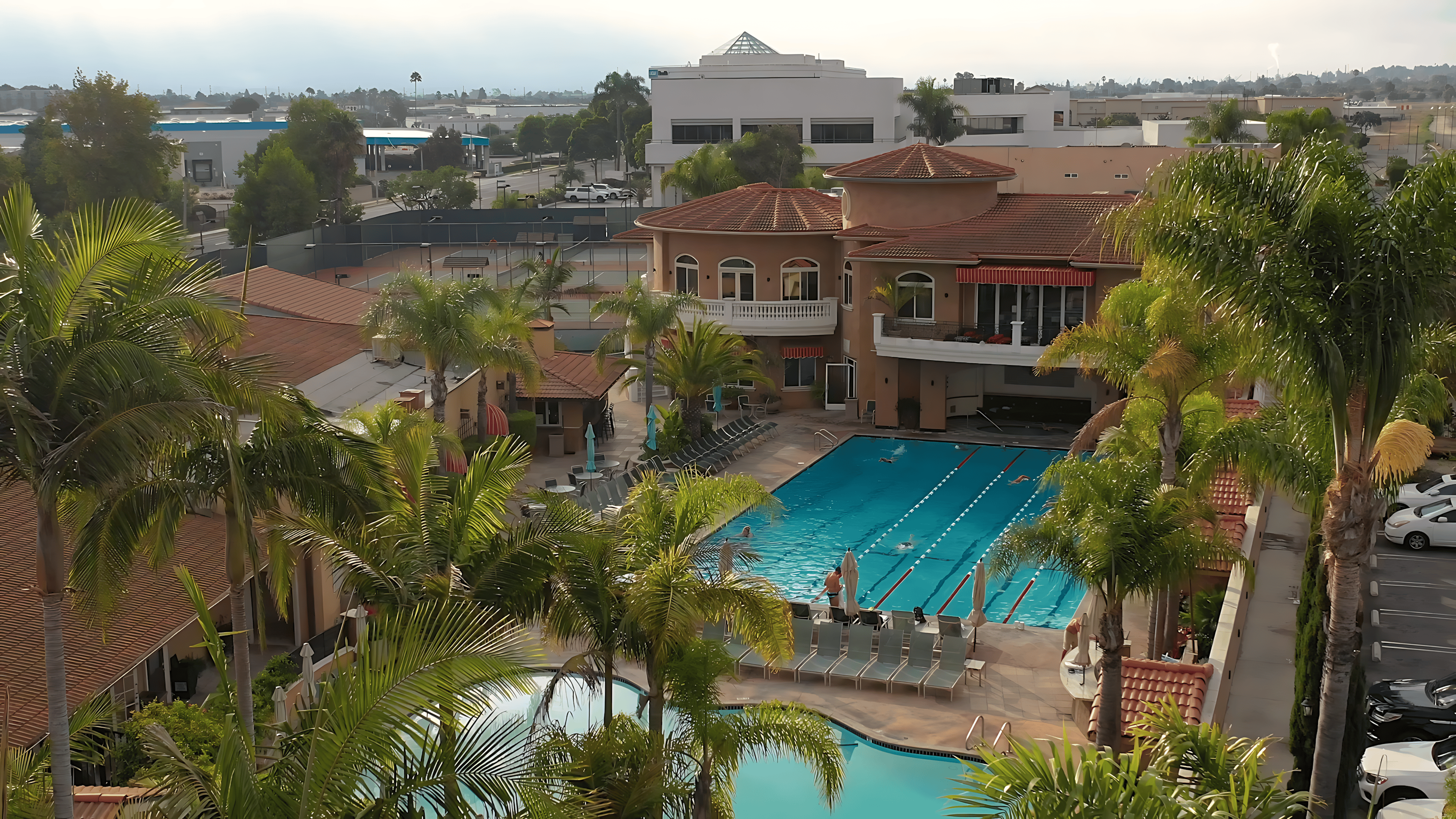 Aerial view of South End Club's 7-acre campus in Torrance